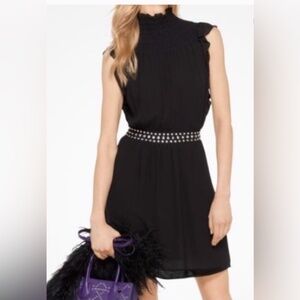 Michael Kors Black Chiffon Dress detailed with silver studs and ruffles sz S